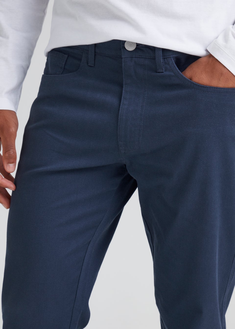 Navy Textured Chino Trousers