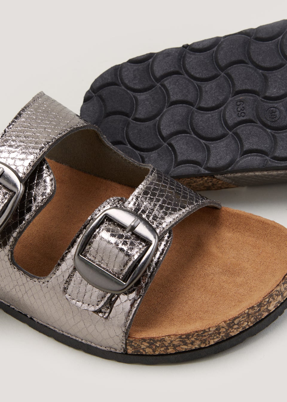 Pewter Double Buckle Footbed Sandals