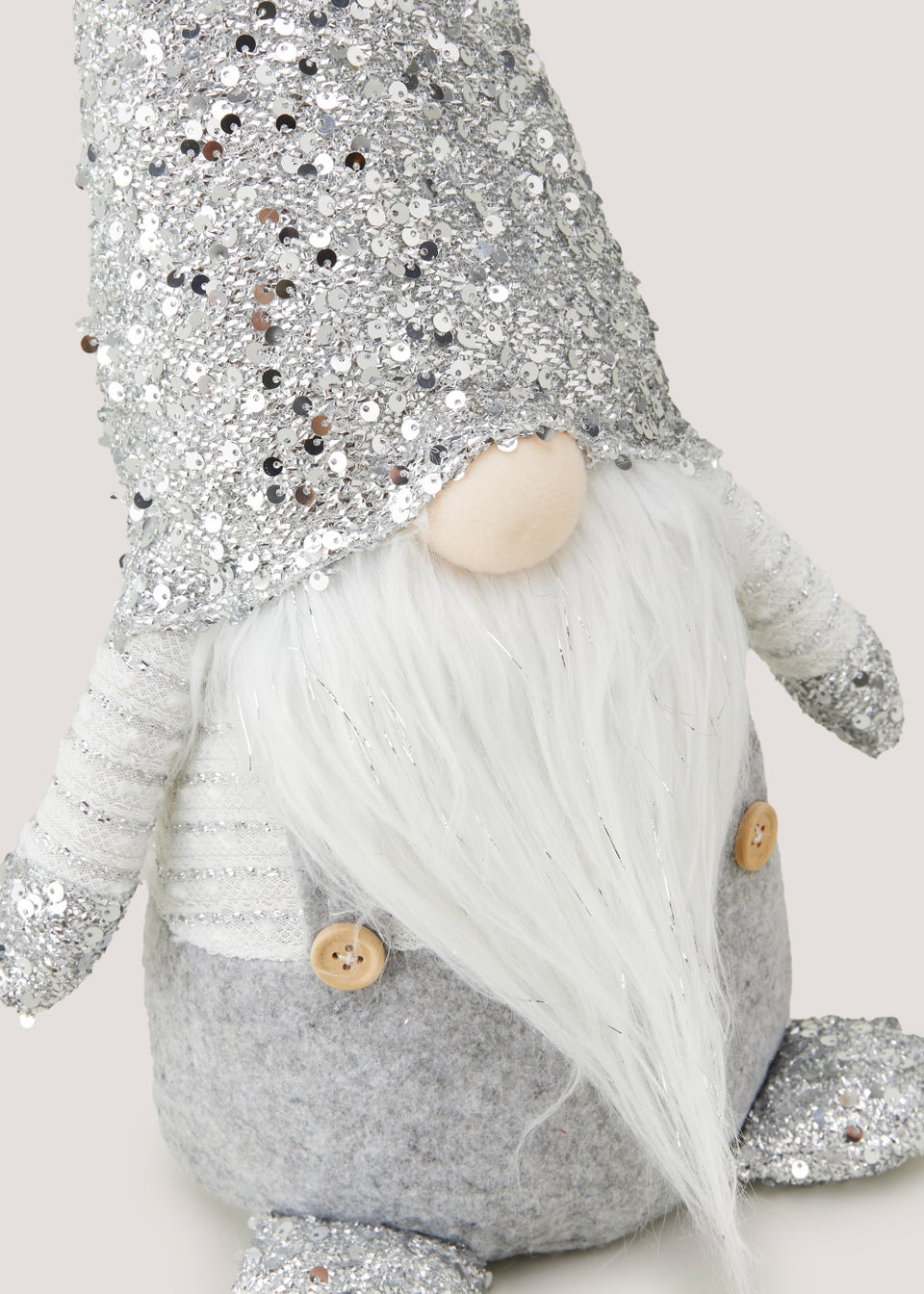 Silver Light Up Christmas Gnome (27cm x 18cm x 60cm)