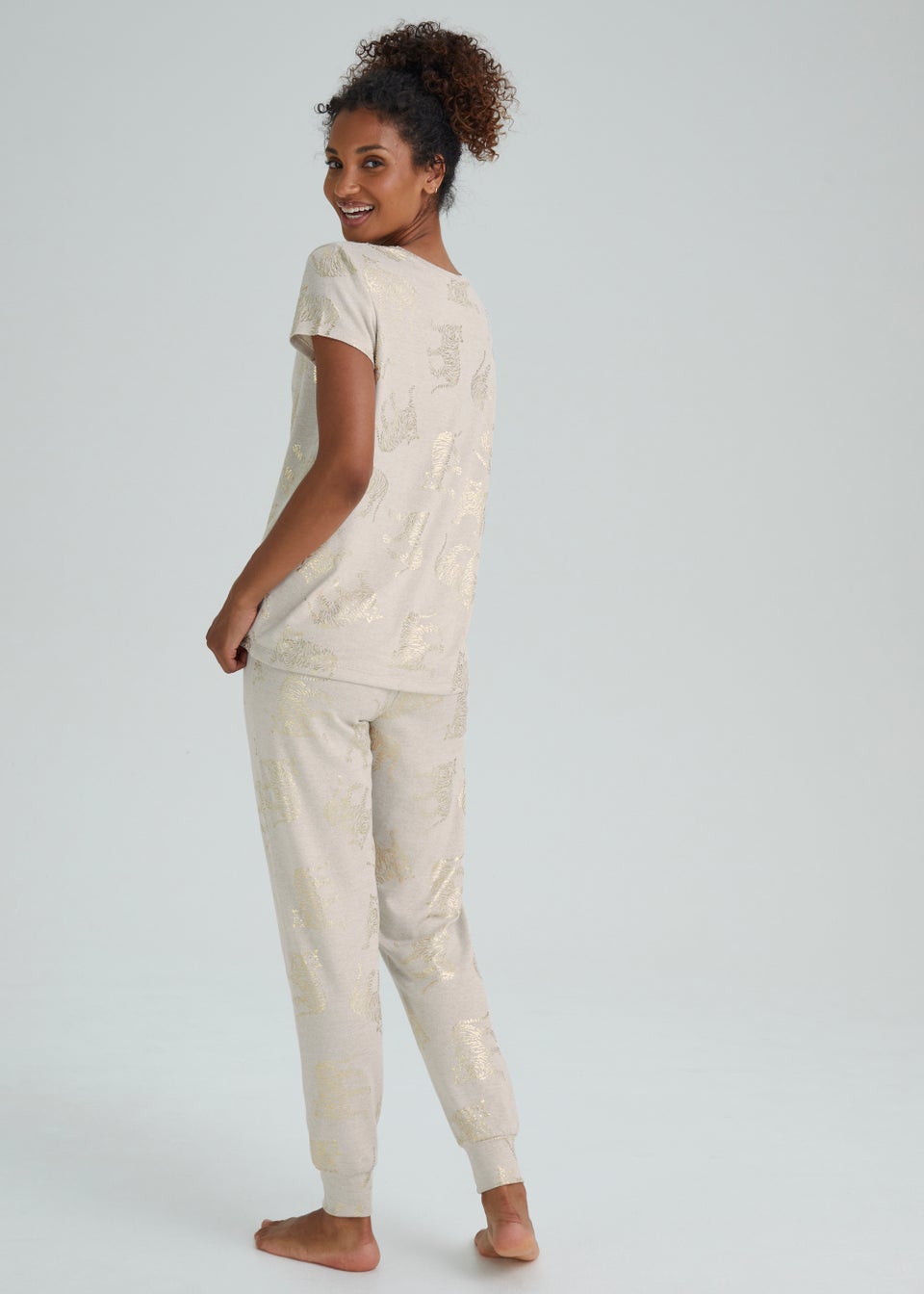 Oatmeal Gold Foil Tiger Pyjama Set
