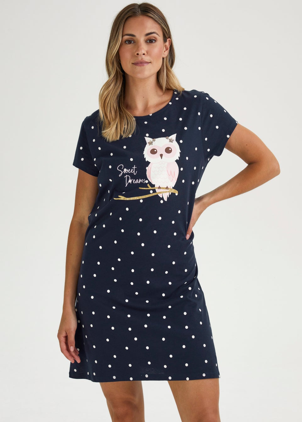 Navy Owl Embroidered Nightie