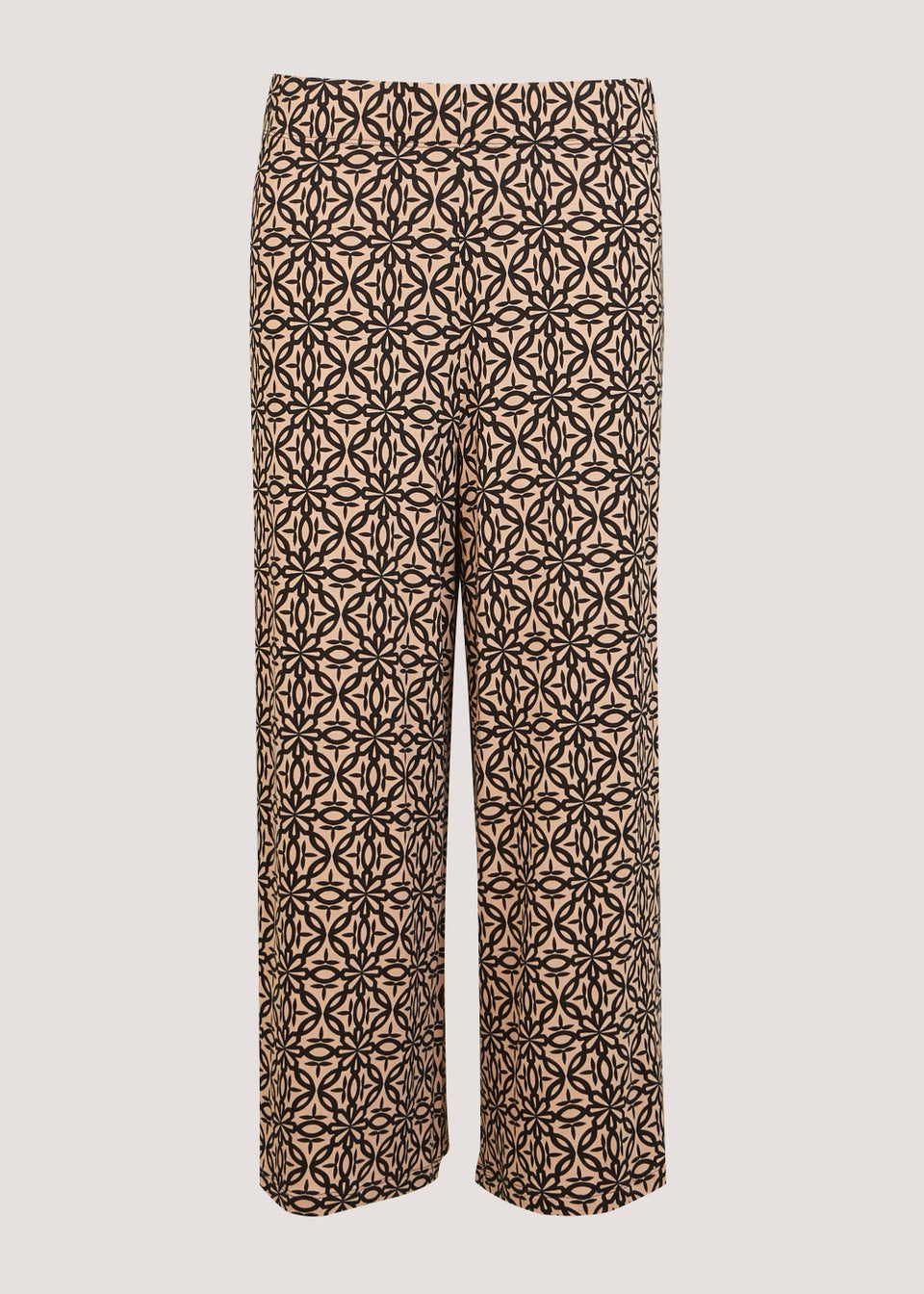 Black Tile Print Cropped Wide Leg Trousers