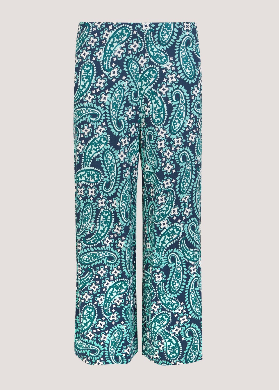 Navy Paisley Print Cropped Wide Leg Trousers