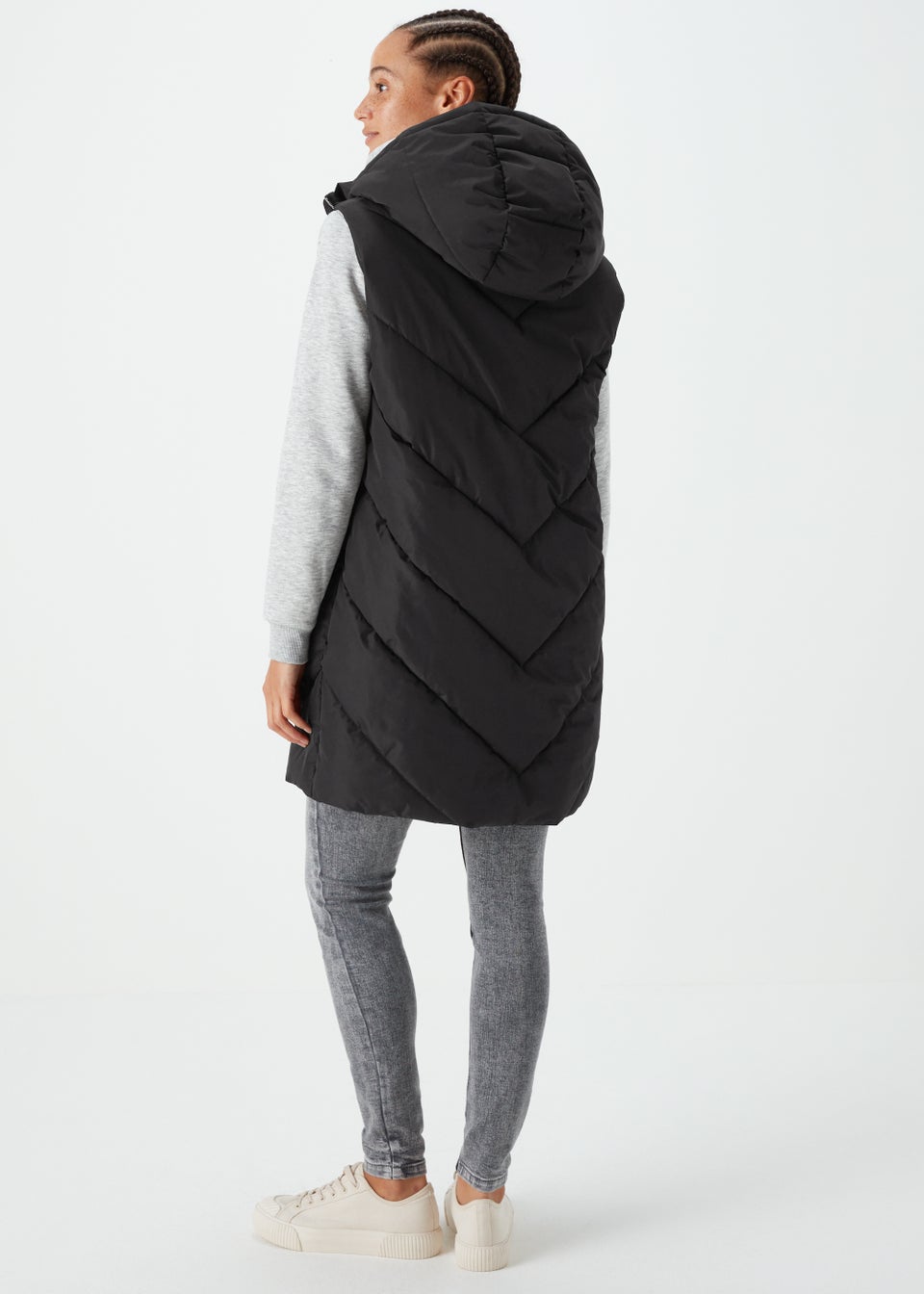 Papaya Petite Black Long Padded Gilet Matalan