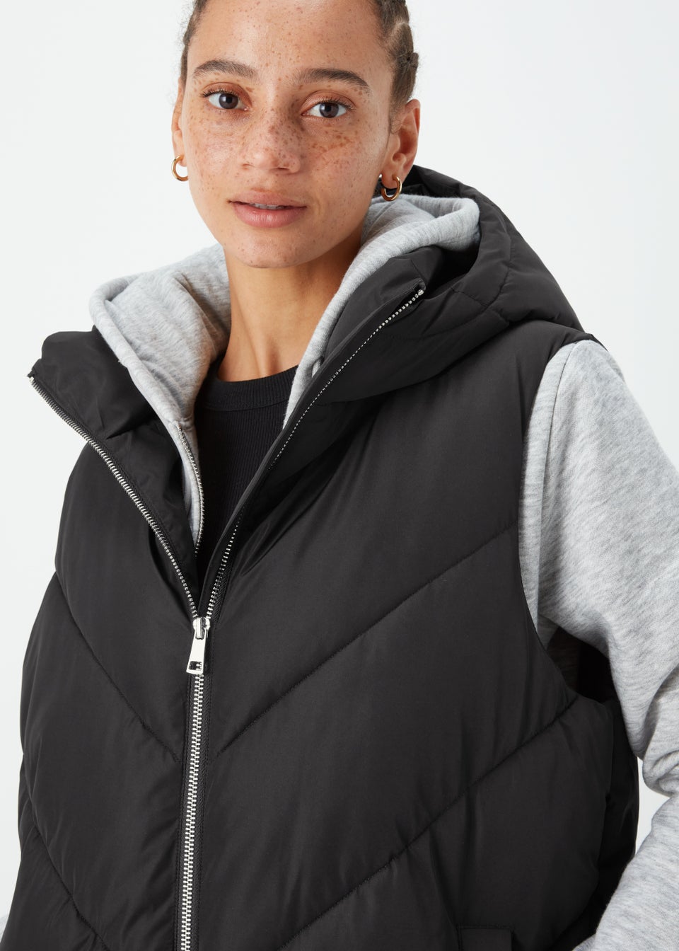 Papaya Petite Black Long Padded Gilet - Matalan
