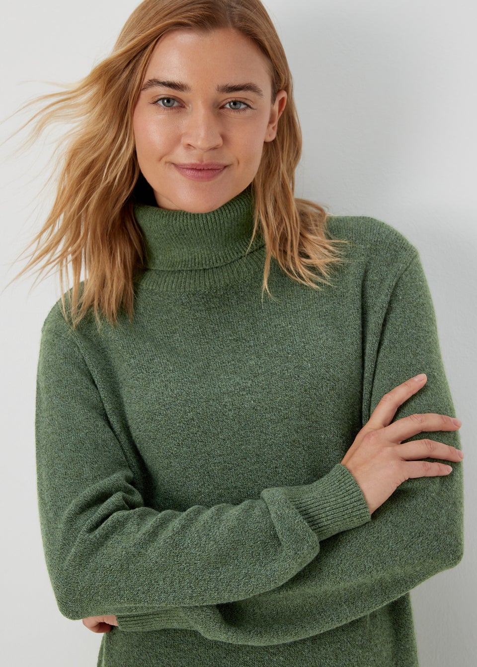 Papaya Petite Green Roll Neck Knitted Dress