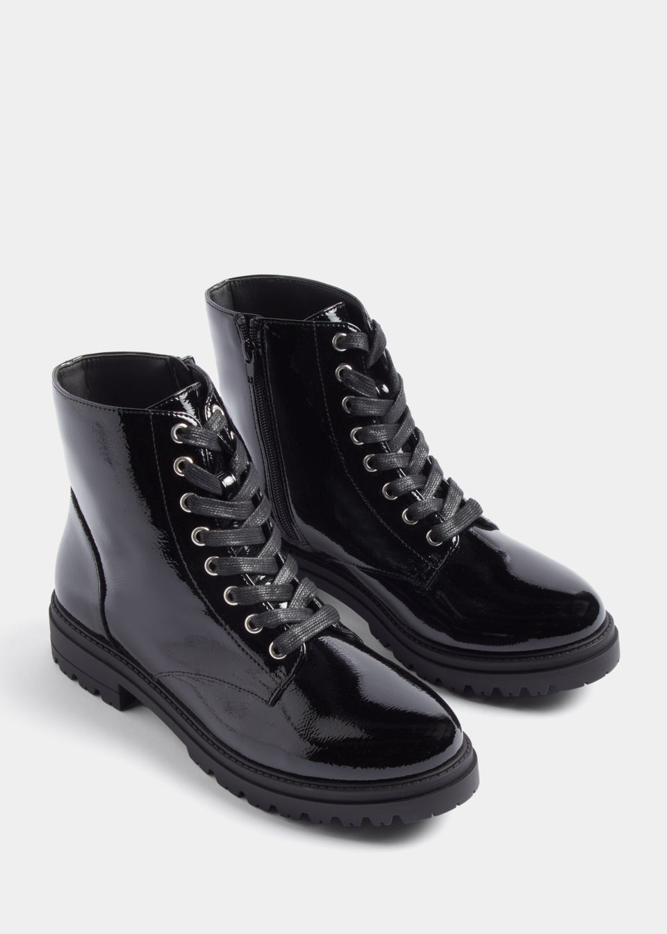 Black Patent Gum Sole Lace Up Boots