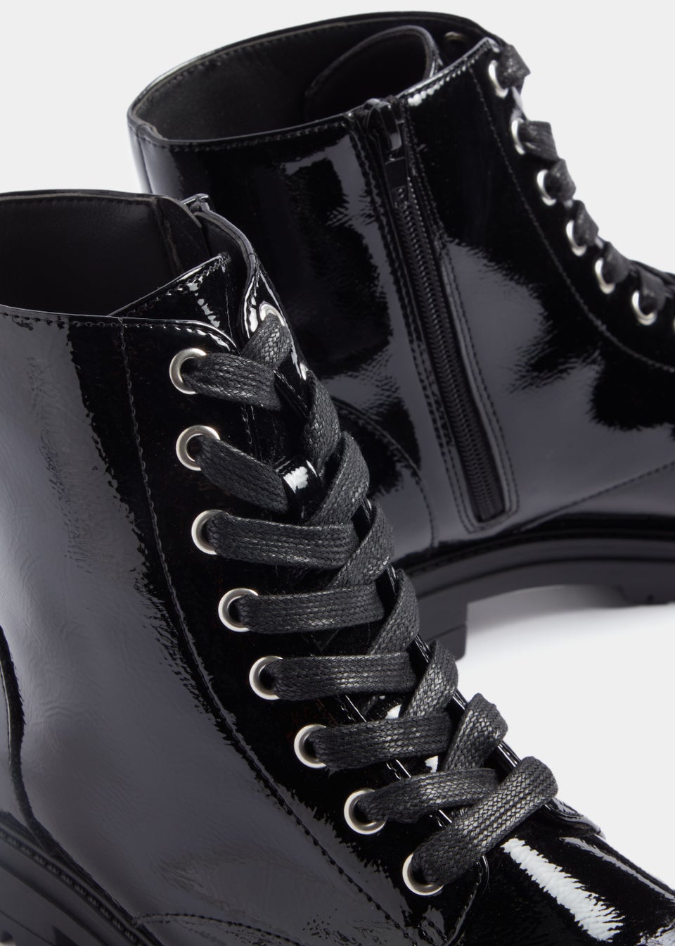 Black Patent Gum Sole Lace Up Boots