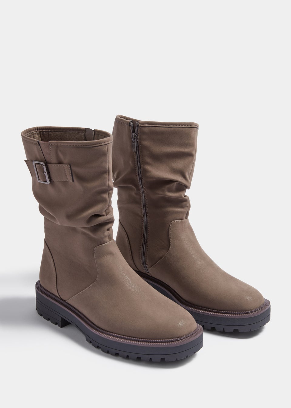 Taupe Slouch Cleated Boots Matalan