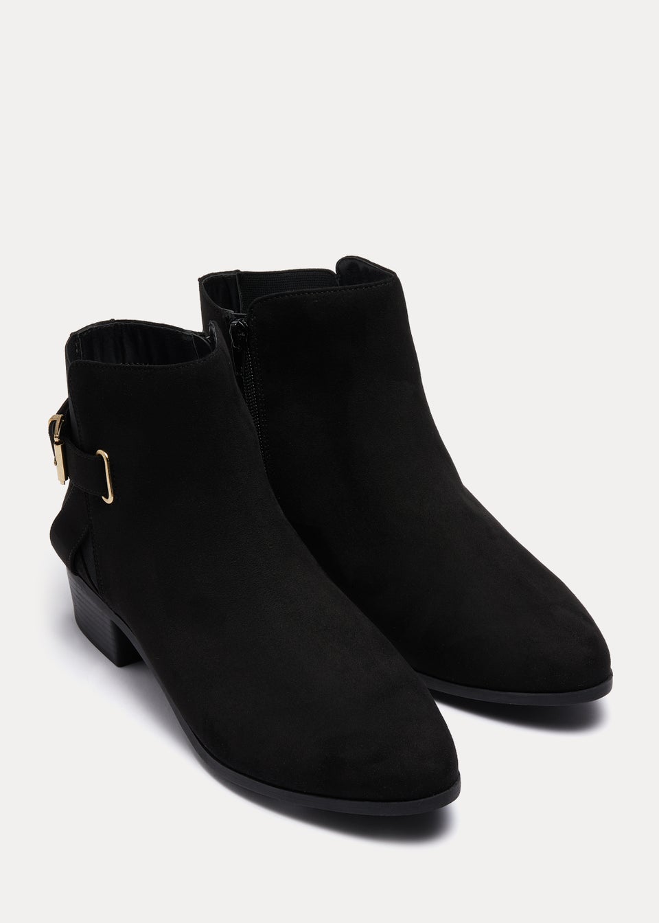 Black Wide Fit Buckle Block Boots
