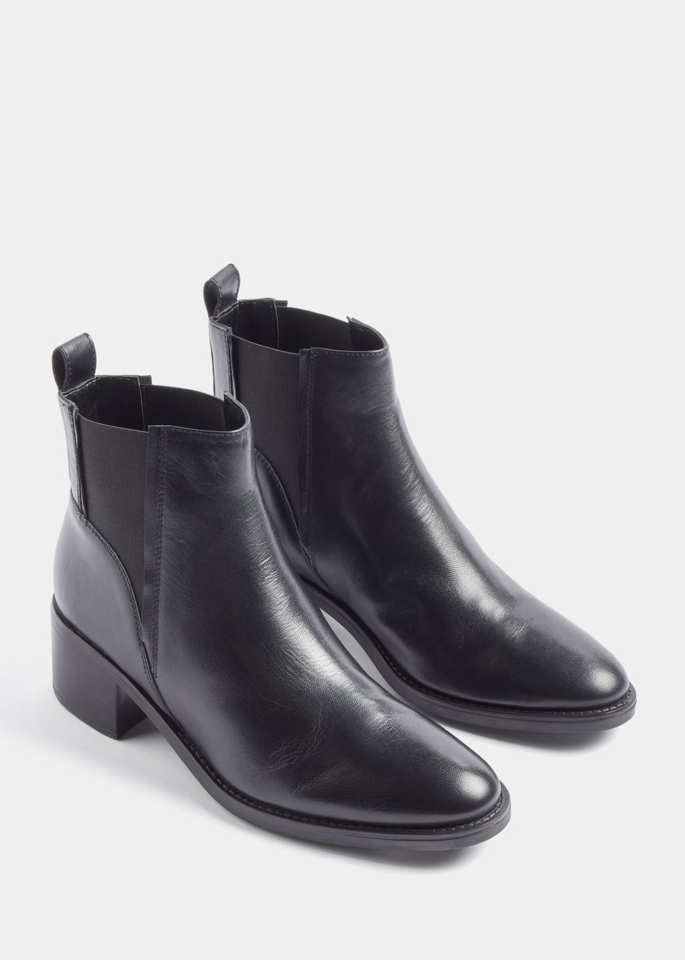 Black Real Leather Heeled Chelsea Boots - Matalan