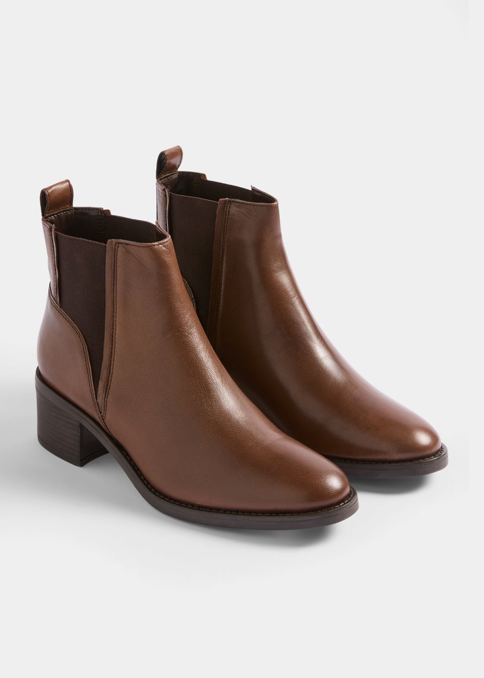 Brown Real Leather Heeled Chelsea Boots