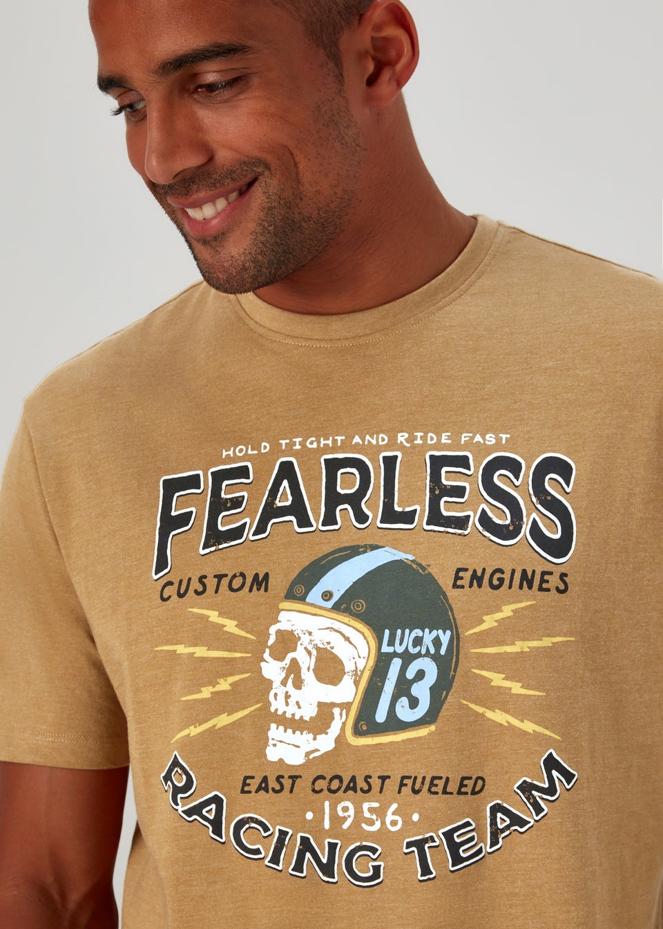 Mustard Fearless Racing Print T-Shirt