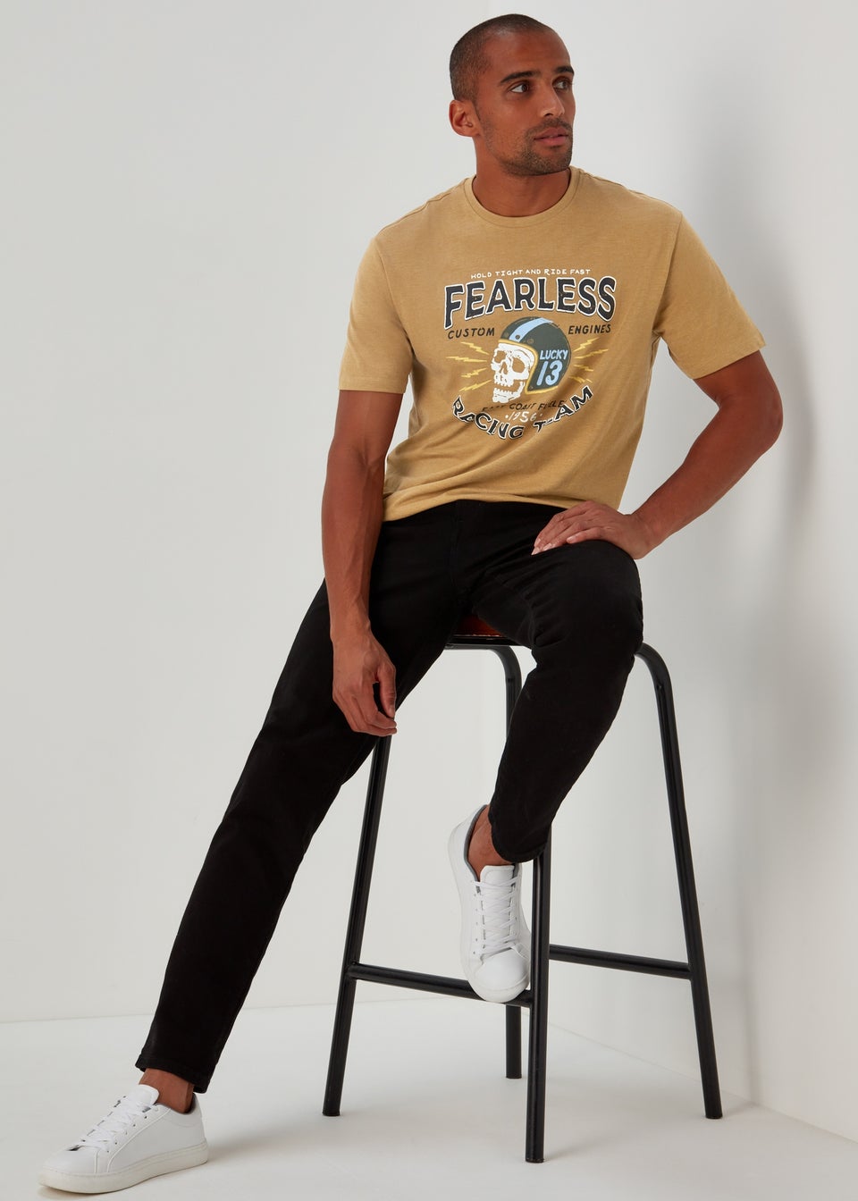 Mustard Fearless Racing Print T-Shirt - Matalan