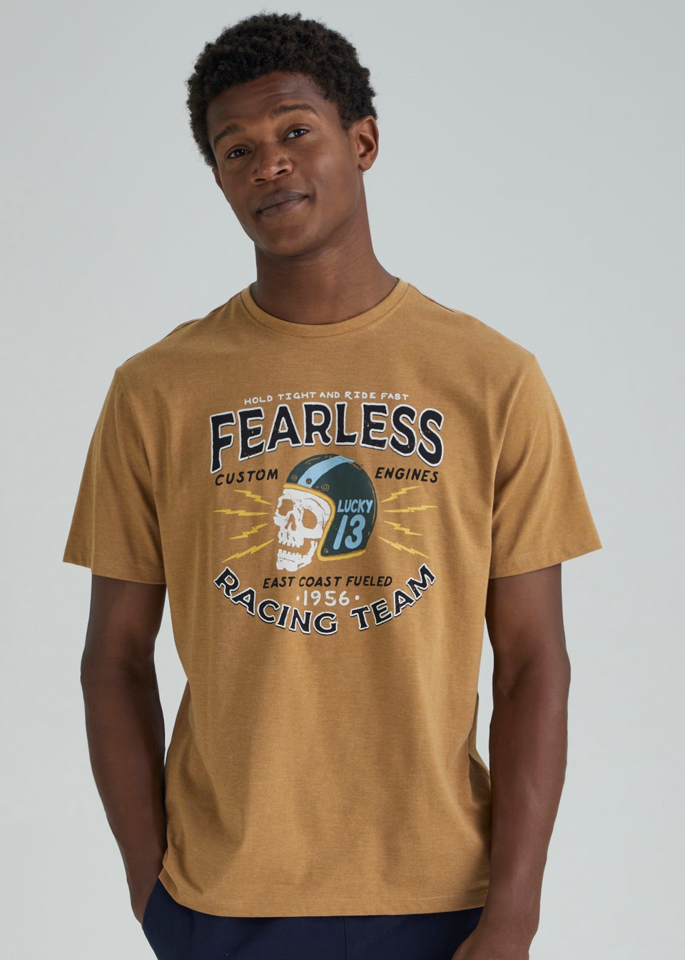 Mustard Fearless Racing Print T-Shirt