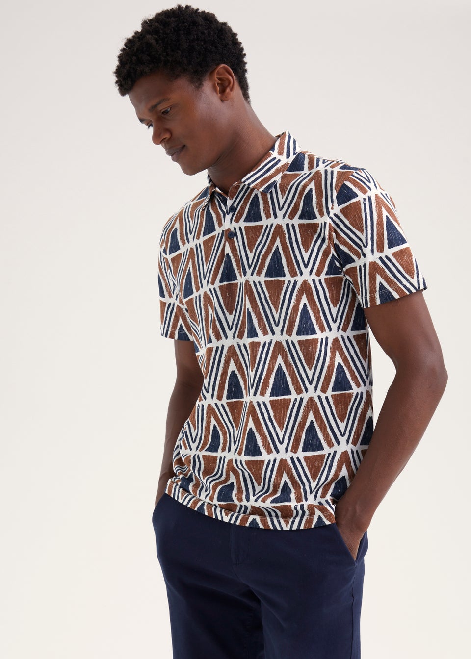 Brown Coconut Shell Print Polo Shirt