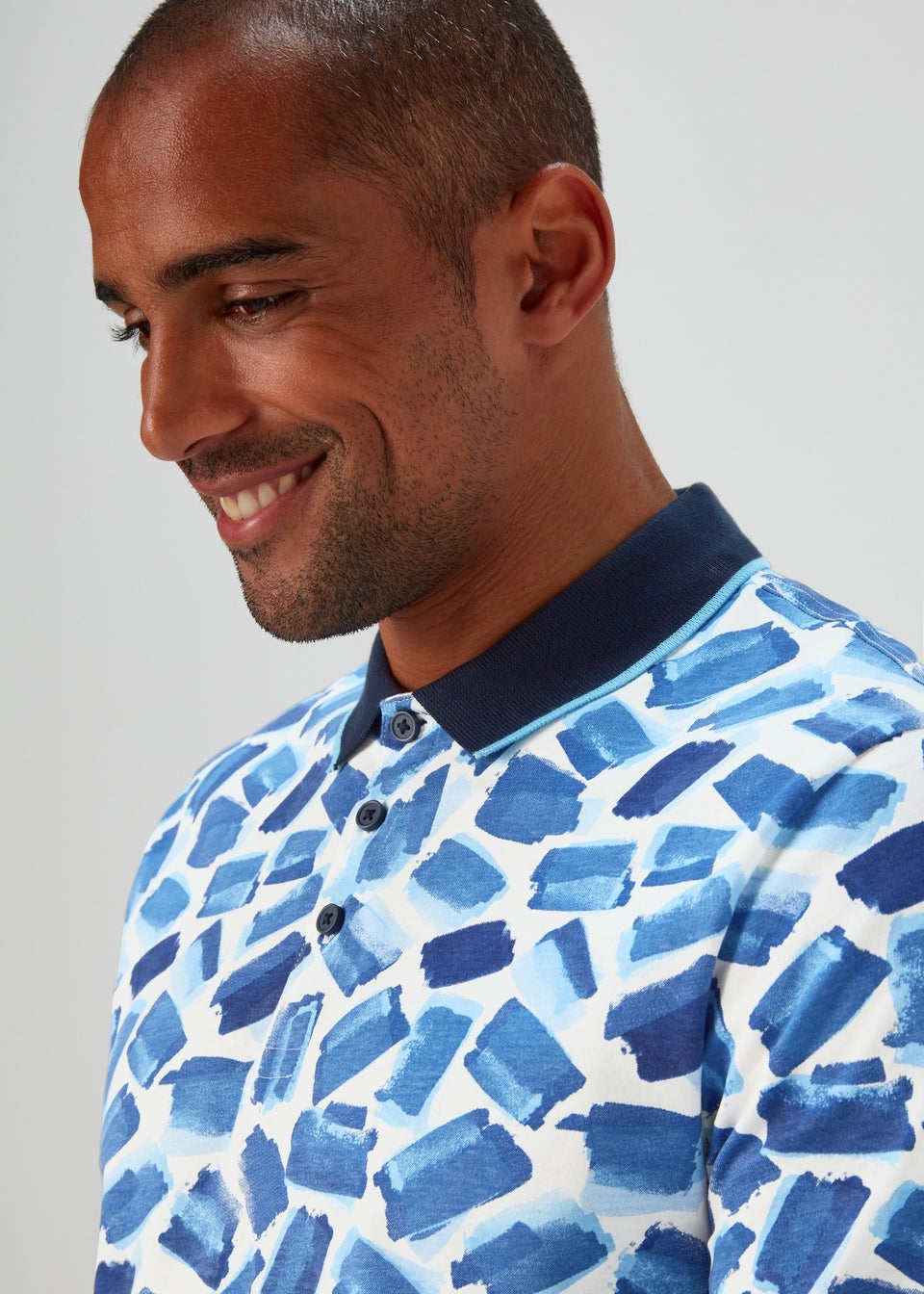 Blue Abstract Print Polo Shirt