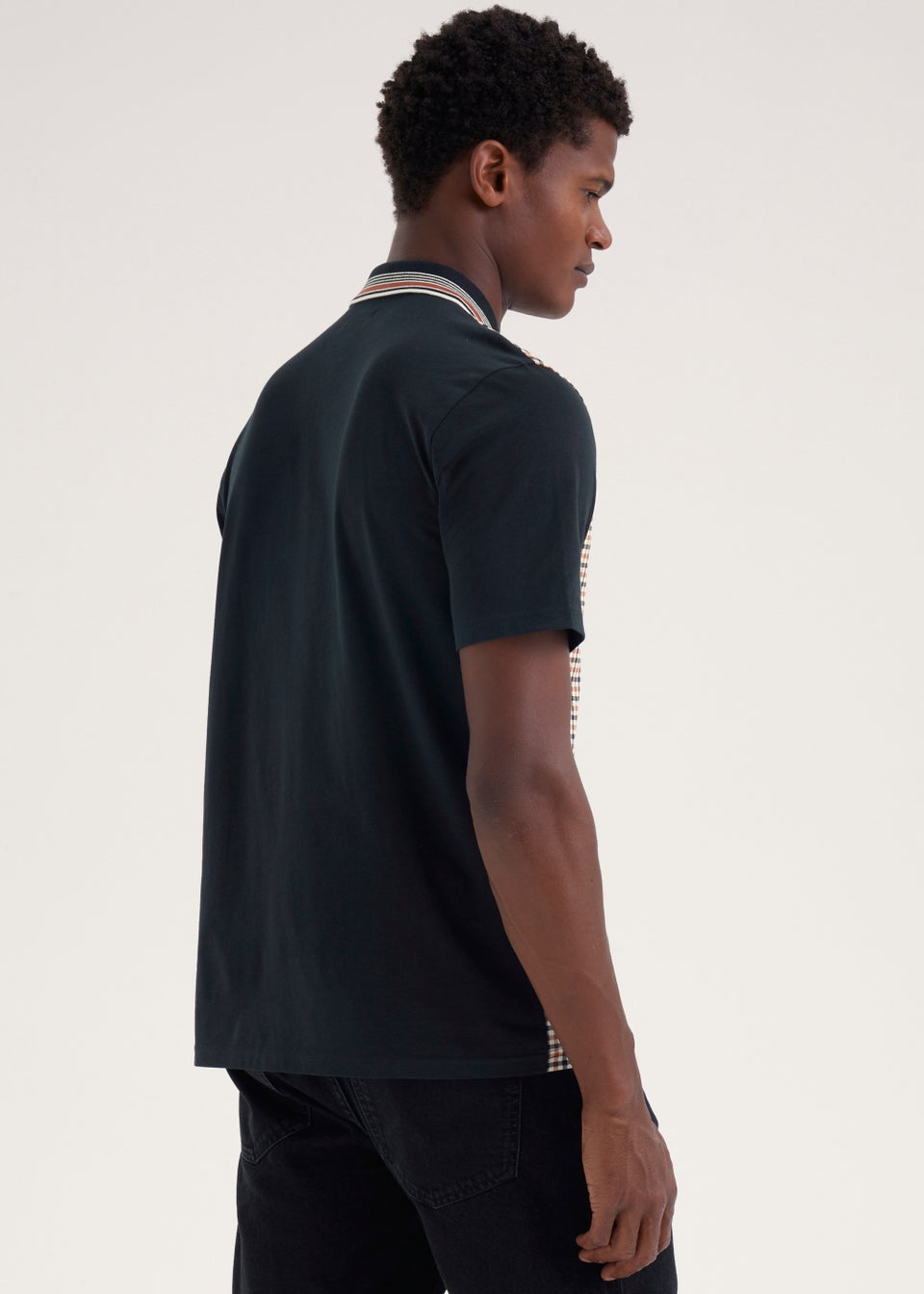 Navy & Tan Gingham Polo Shirt