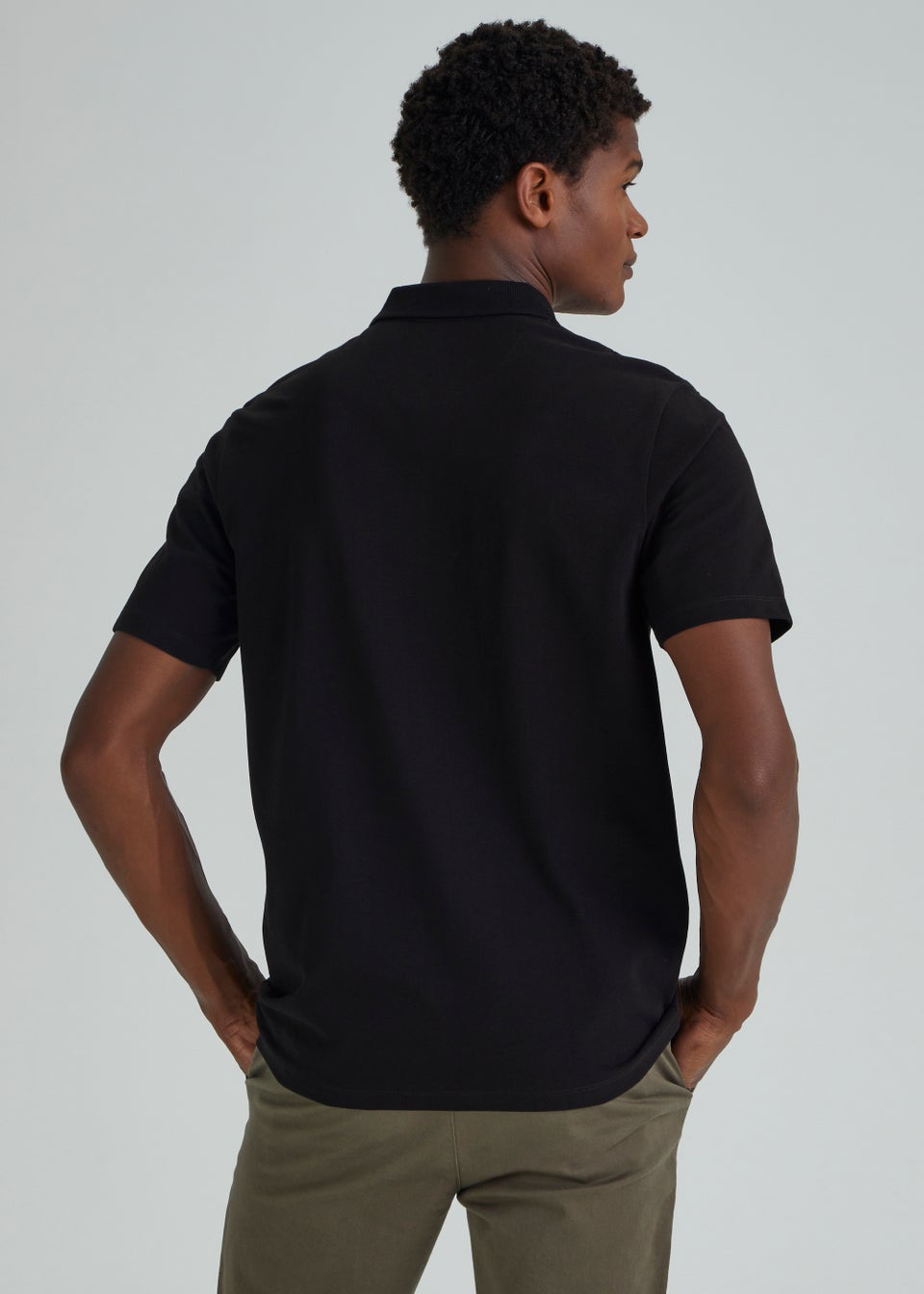 Black Chequerboard Print Towelling Polo Shirt