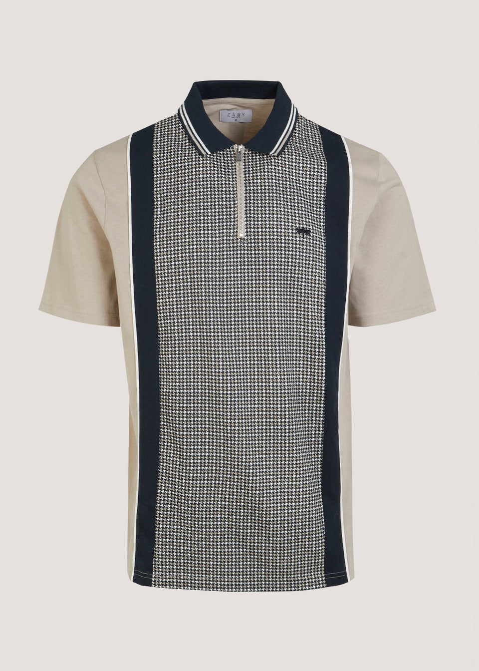 Stone Houndstooth Panel Polo Shirt
