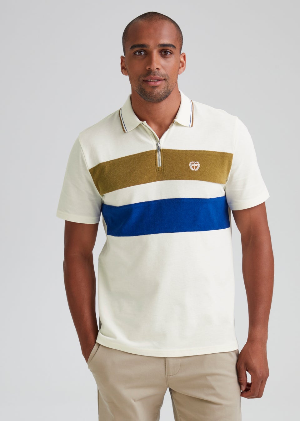 Ecru Stripe Towelling Polo Shirt - Matalan