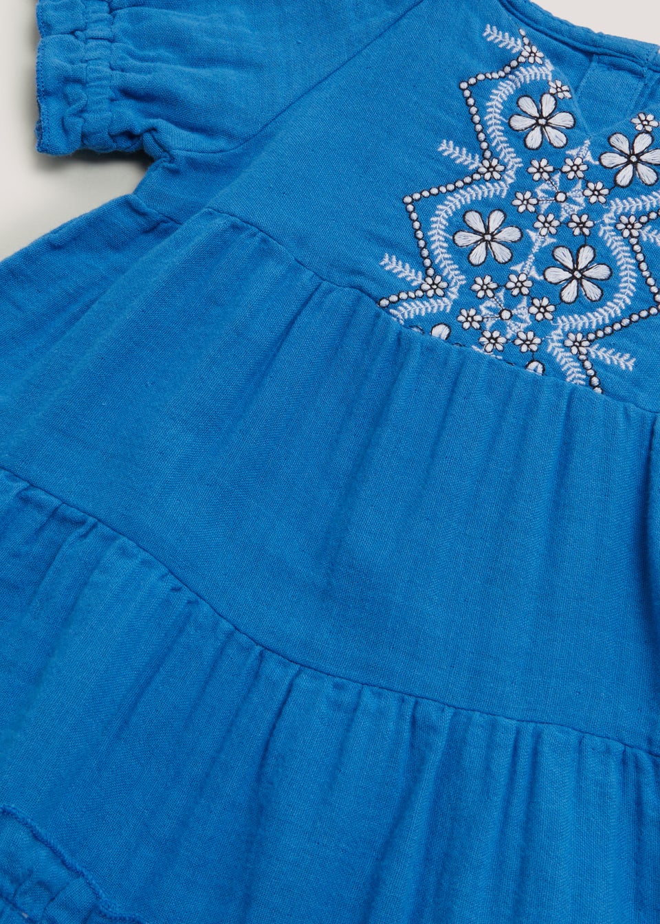 Girls Blue Double Cloth Embroidered Dress (9mths-6yrs) - Matalan