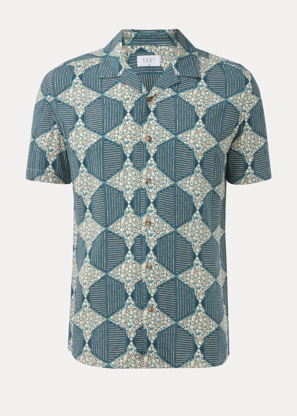 Teal Hexagon Print Short Sleeve Shirt - Matalan