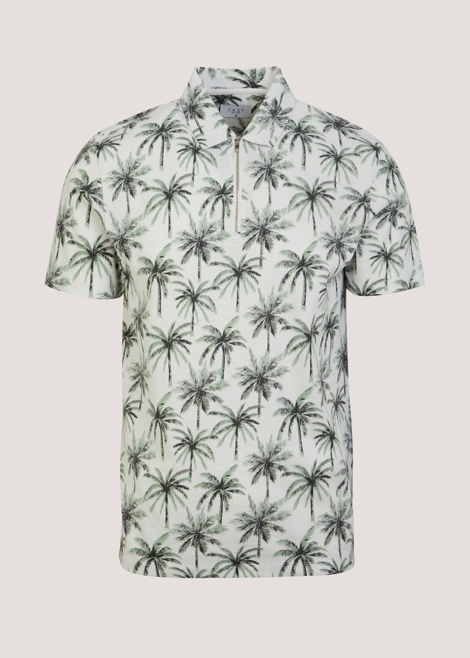 Ecru Palm Tree Print 1/4 Zip Polo Shirt