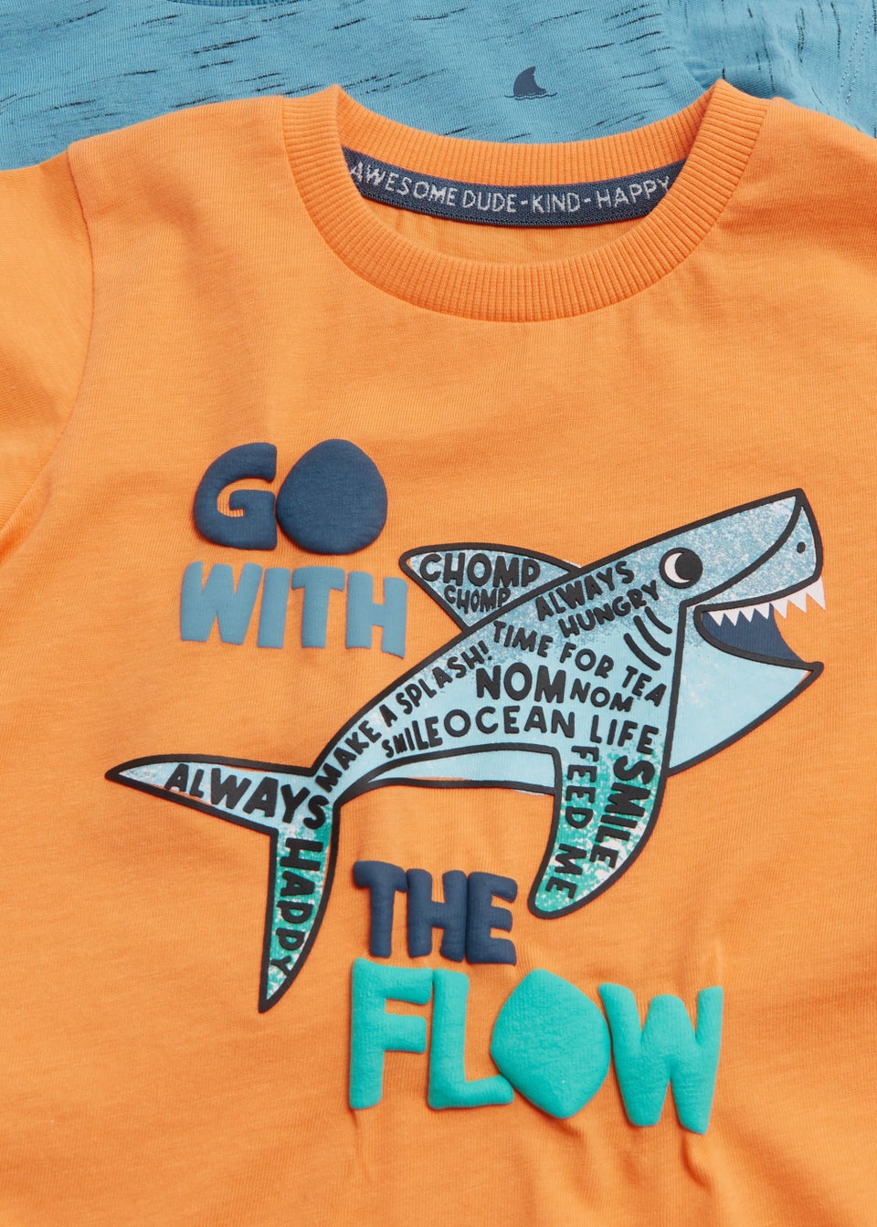 Boys 2 Pack Orange Shark Print T-Shirts (9mths-6yrs)