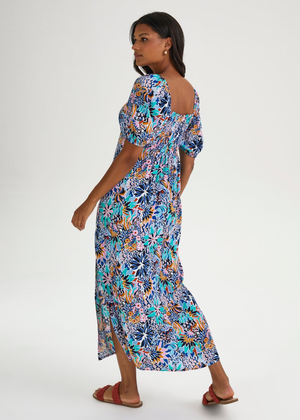 JDY Blue Print Short Sleeve Midi Dress - Matalan