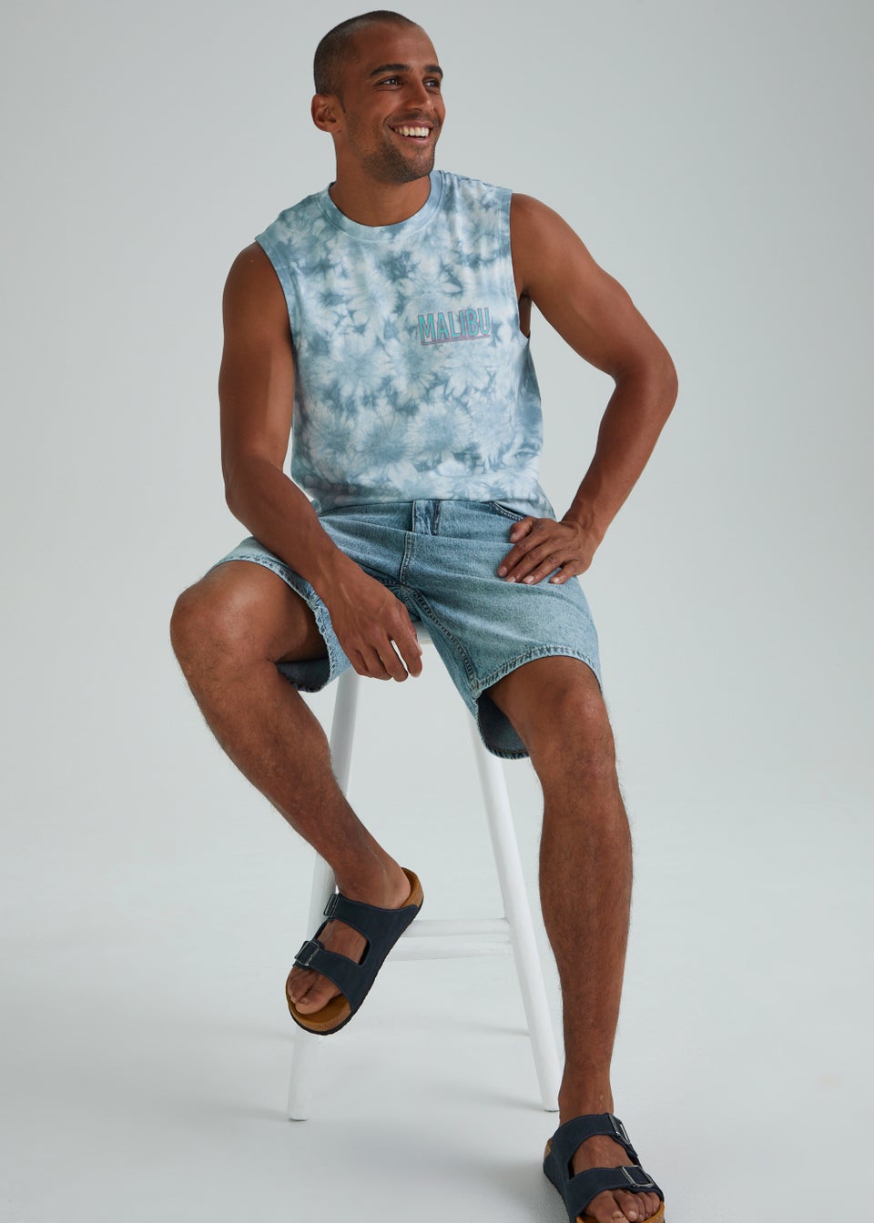 Blue Tie Dye Malibu Print Tank Top Matalan