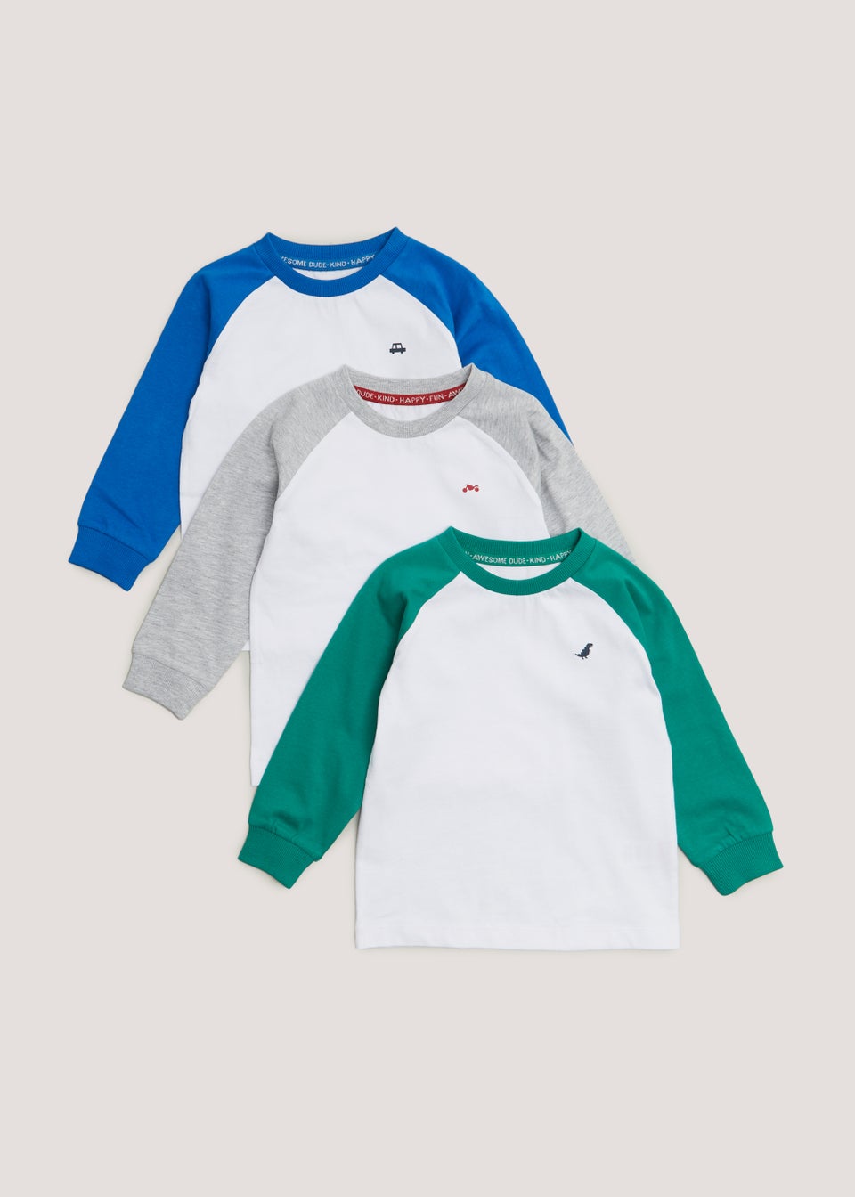 Boys 3 Pack Blue Raglan Long Sleeve Tops (9mths-6yrs)