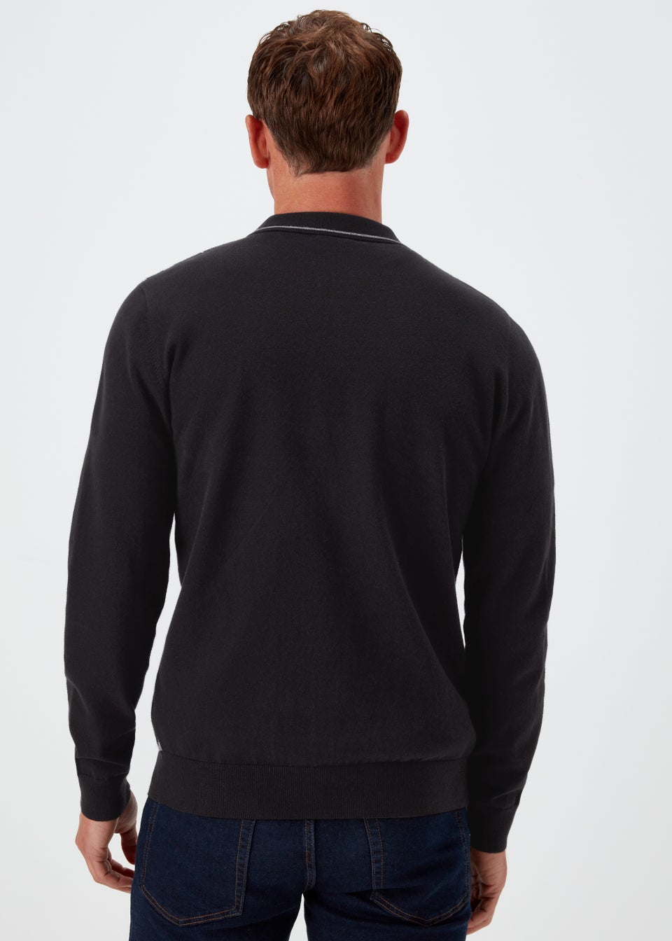Grey Argyle Print Long Sleeve Zip Up Polo Shirt