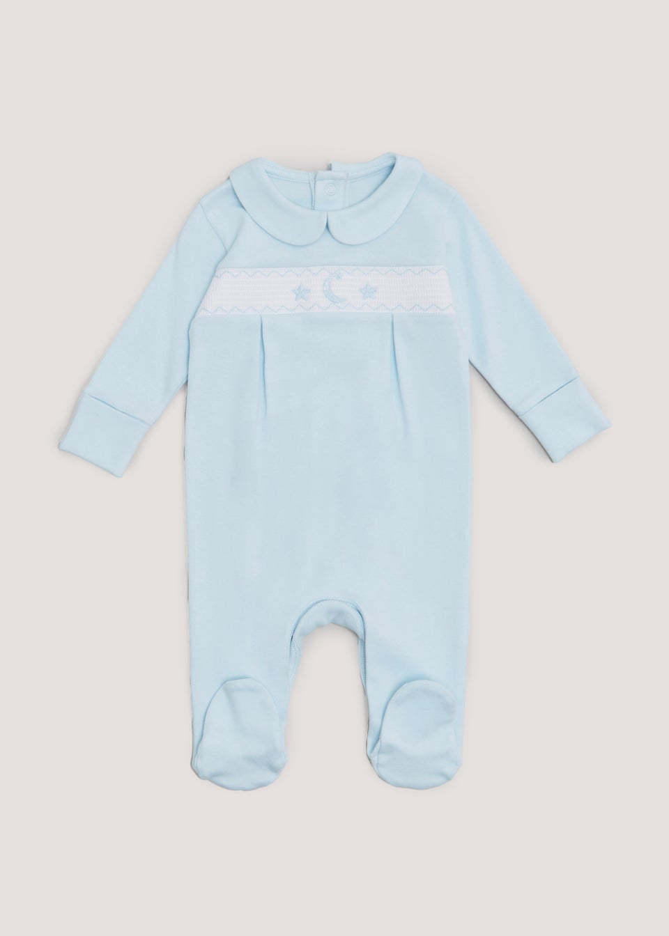 Baby Blue Smocked Sleepsuit Tiny Baby 12mths