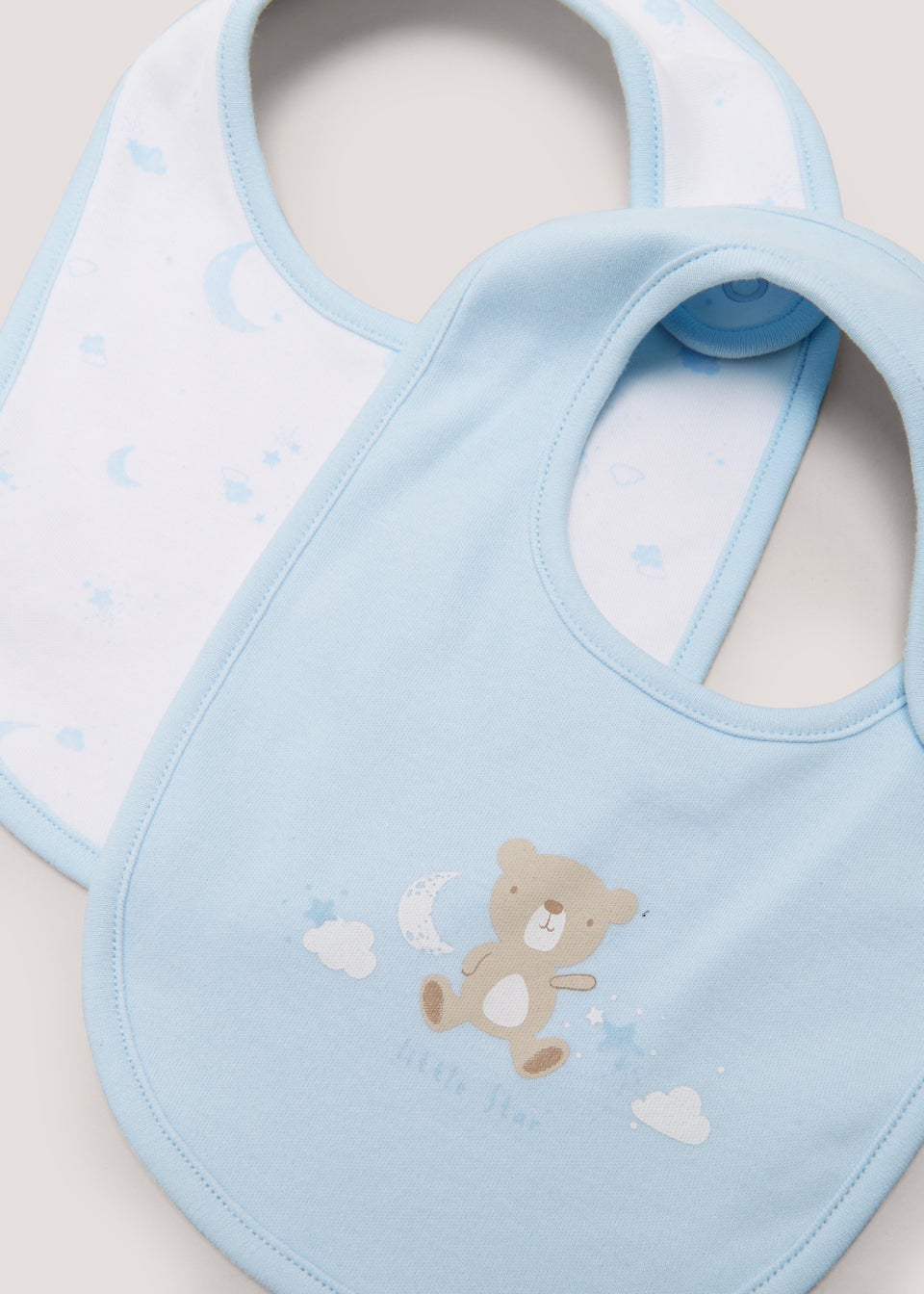 2 Pack White & Blue Bear Print Bibs