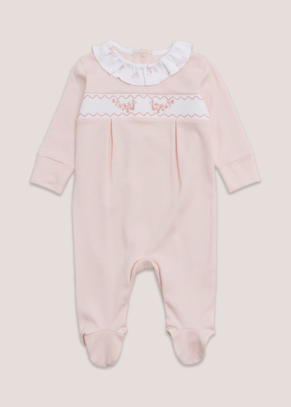 Girls Pink Smock Sleepsuit (Tiny Baby-12mths) - Matalan