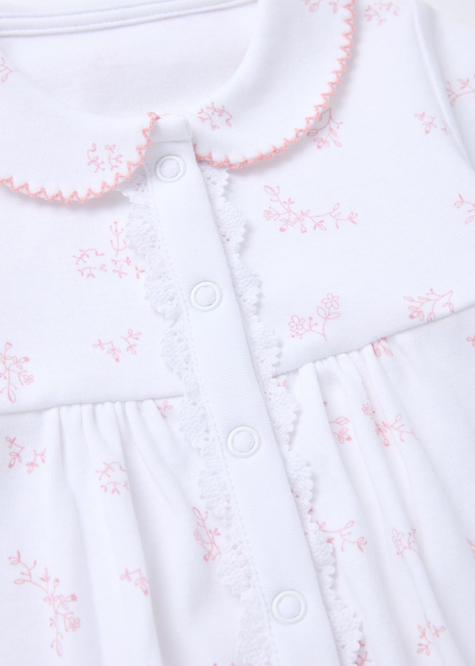 Baby White Floral Lace Sleepsuit (Tiny Baby-18mths)