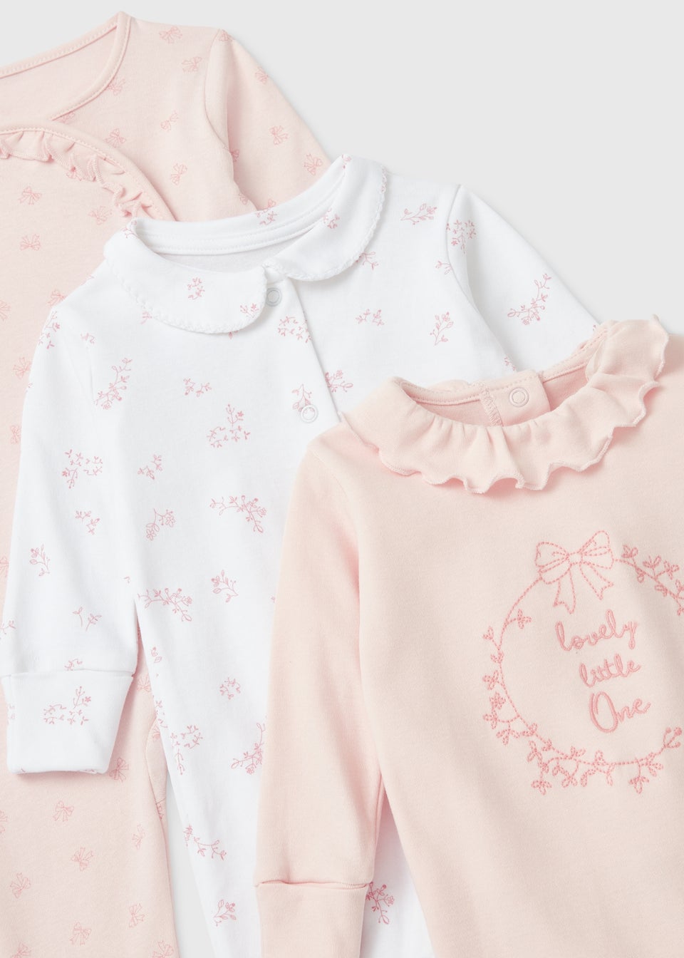 Baby 3 Pack Pink Sleepsuits (Tiny Baby-18mths)