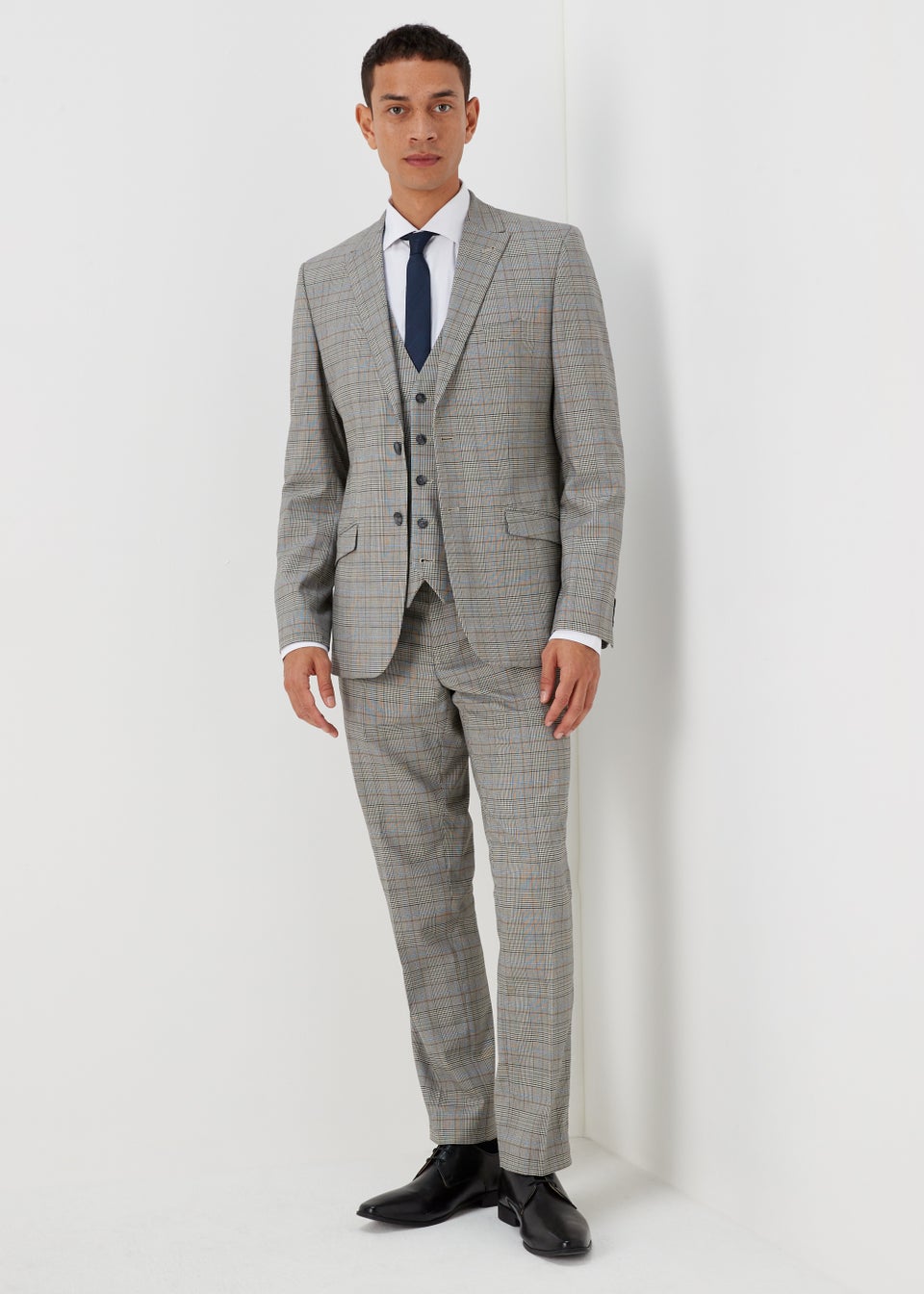 Taylor & Wright Chelsea Stone Check Slim Fit Suit Trousers