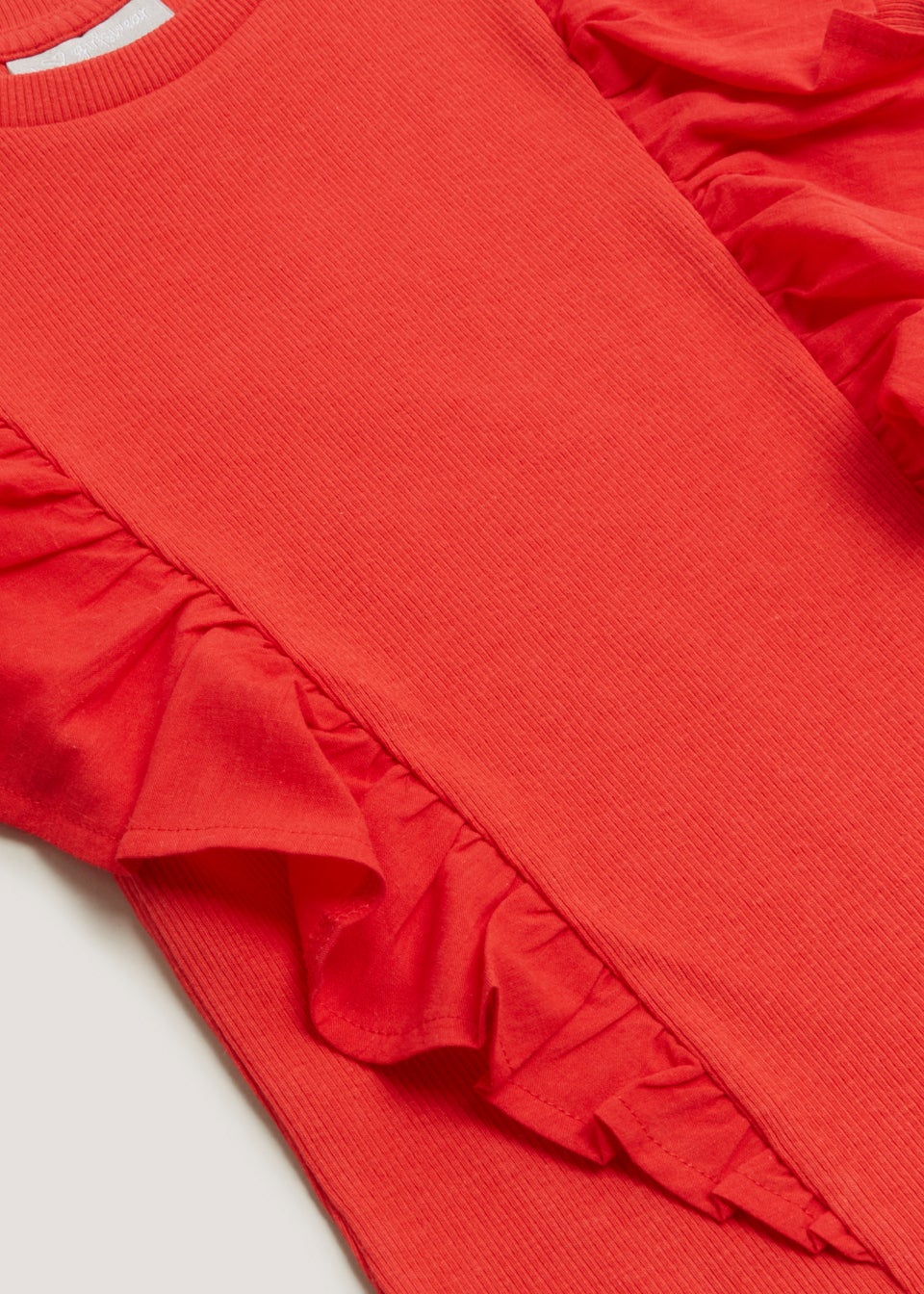 Girls Red Poplin Frill T-Shirt (4-13yrs)