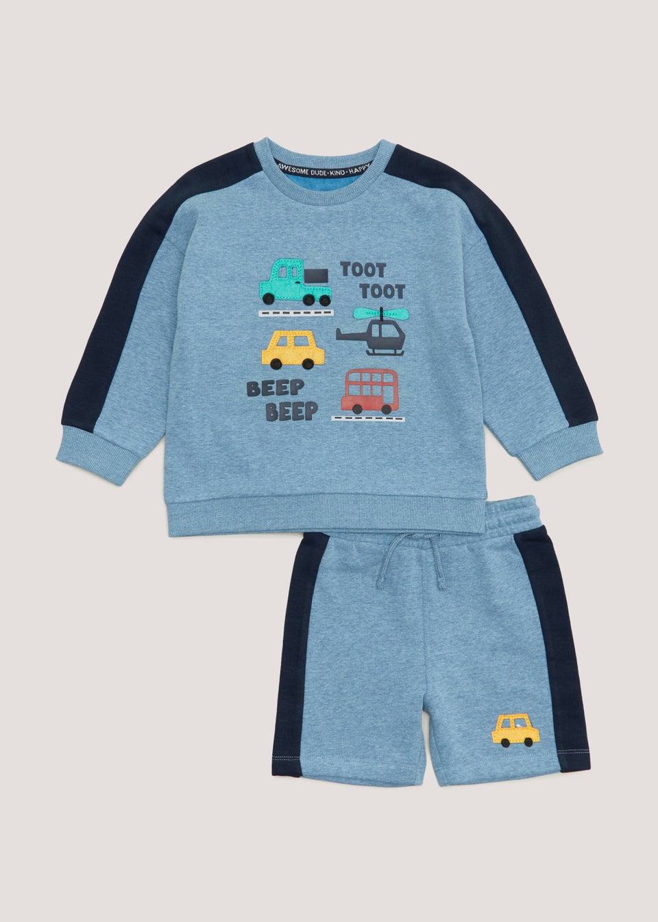 Boys Blue Car Sweatshirt & Shorts Set (9mths-6yrs)