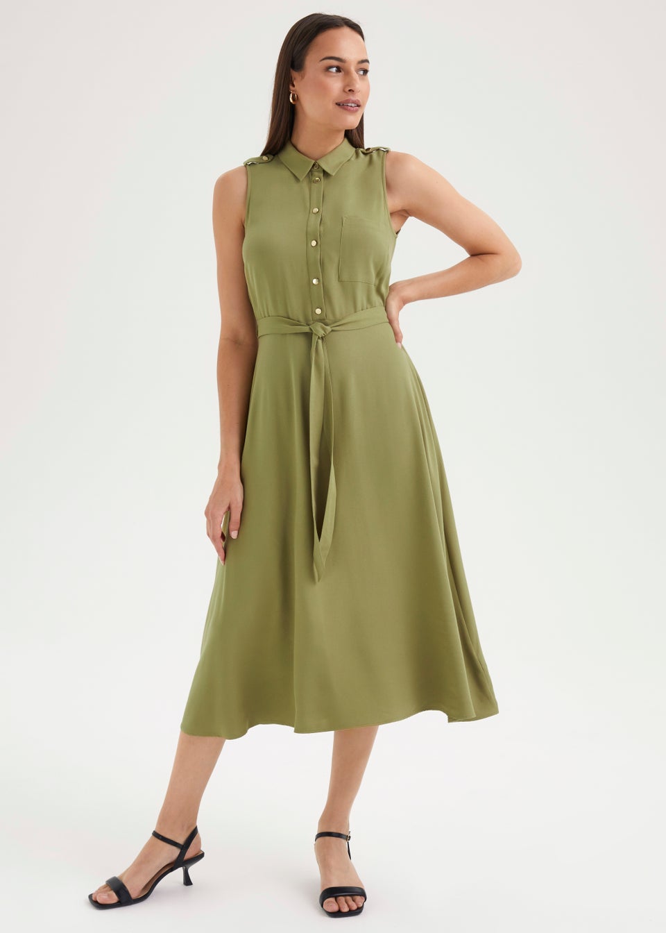 Et Vous Green Sleeveless Midi Utility Dress