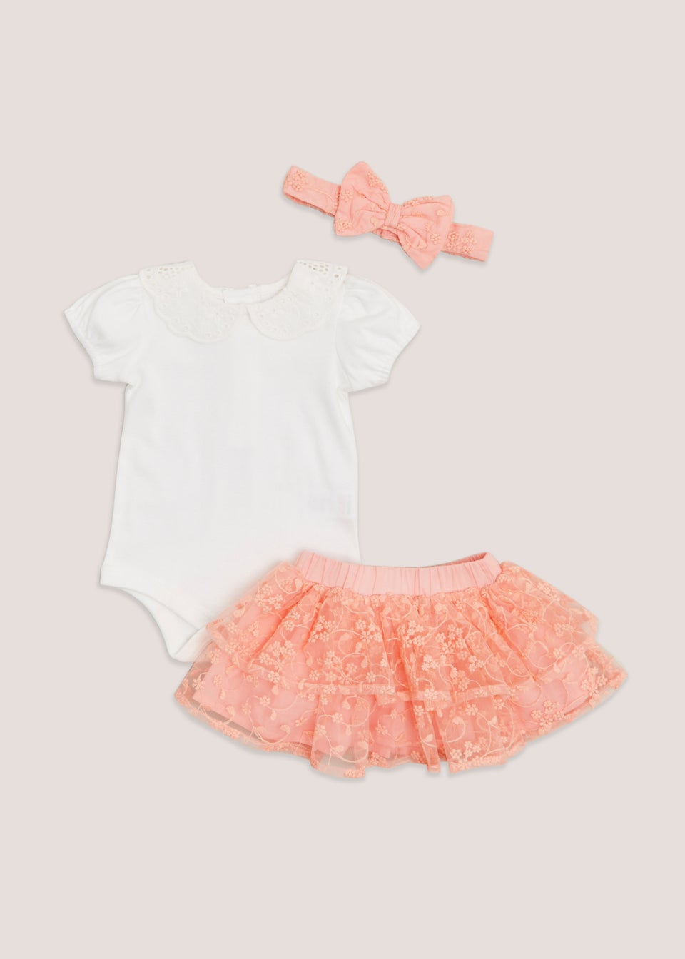 Baby 3 Piece Multicoloured Bodysuit Skirt & Headband Set (Newborn-23mths)