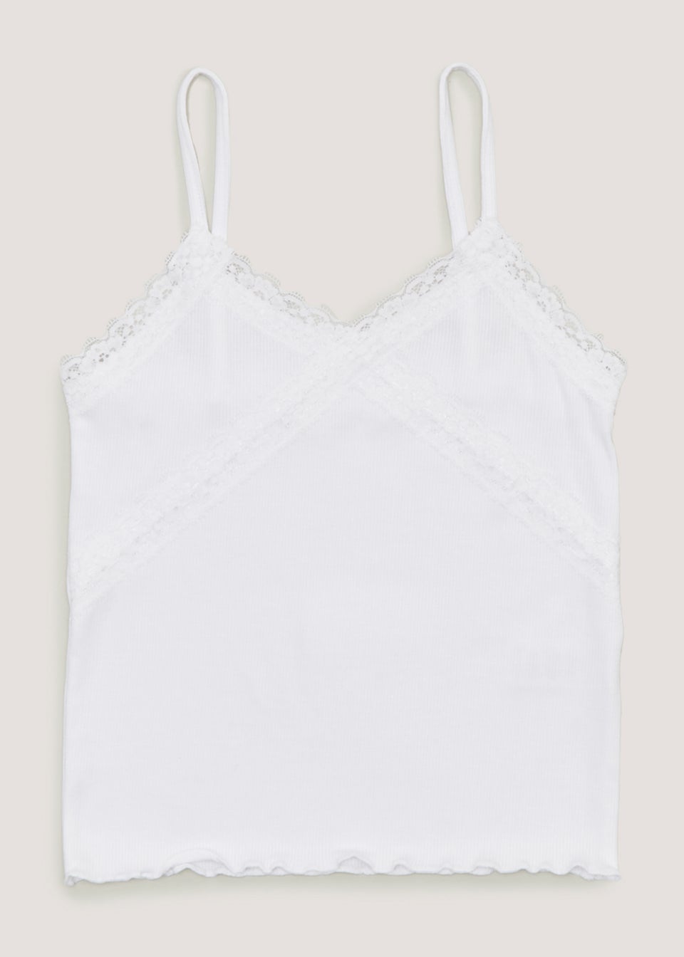 Girls White Lace Trim Ribbed Cami Top (4-13yrs)