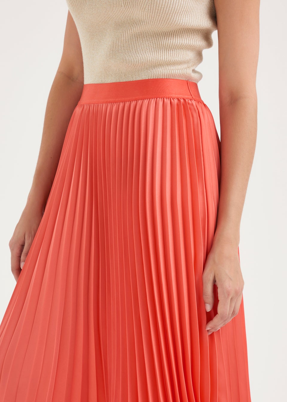High waisted coral pleated skirt store