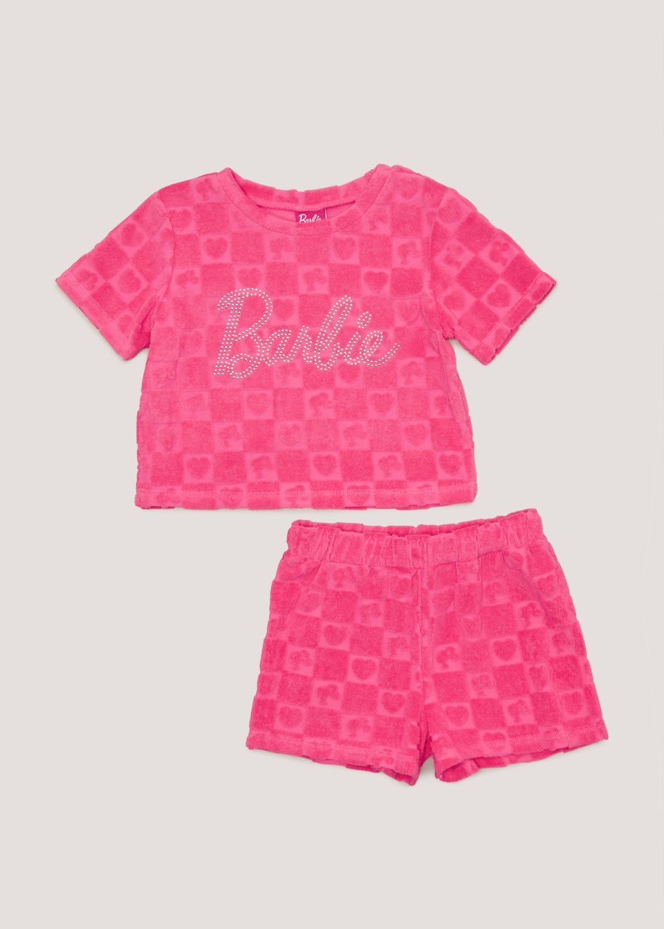 Kids Pink Barbie Towelling Top & Shorts Set (5-10yrs)