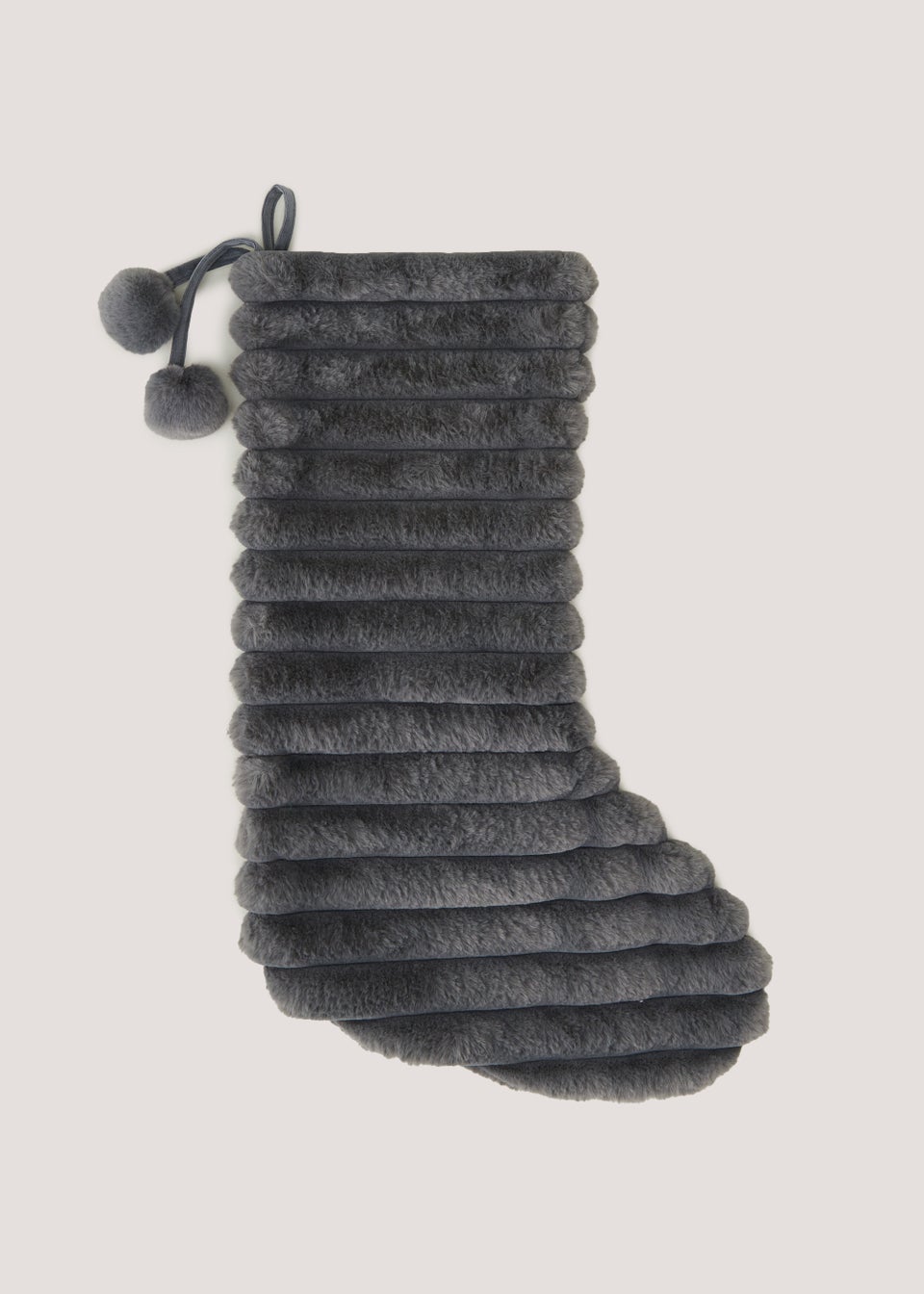 Grey Ribbed Faux Fur Christmas Stocking