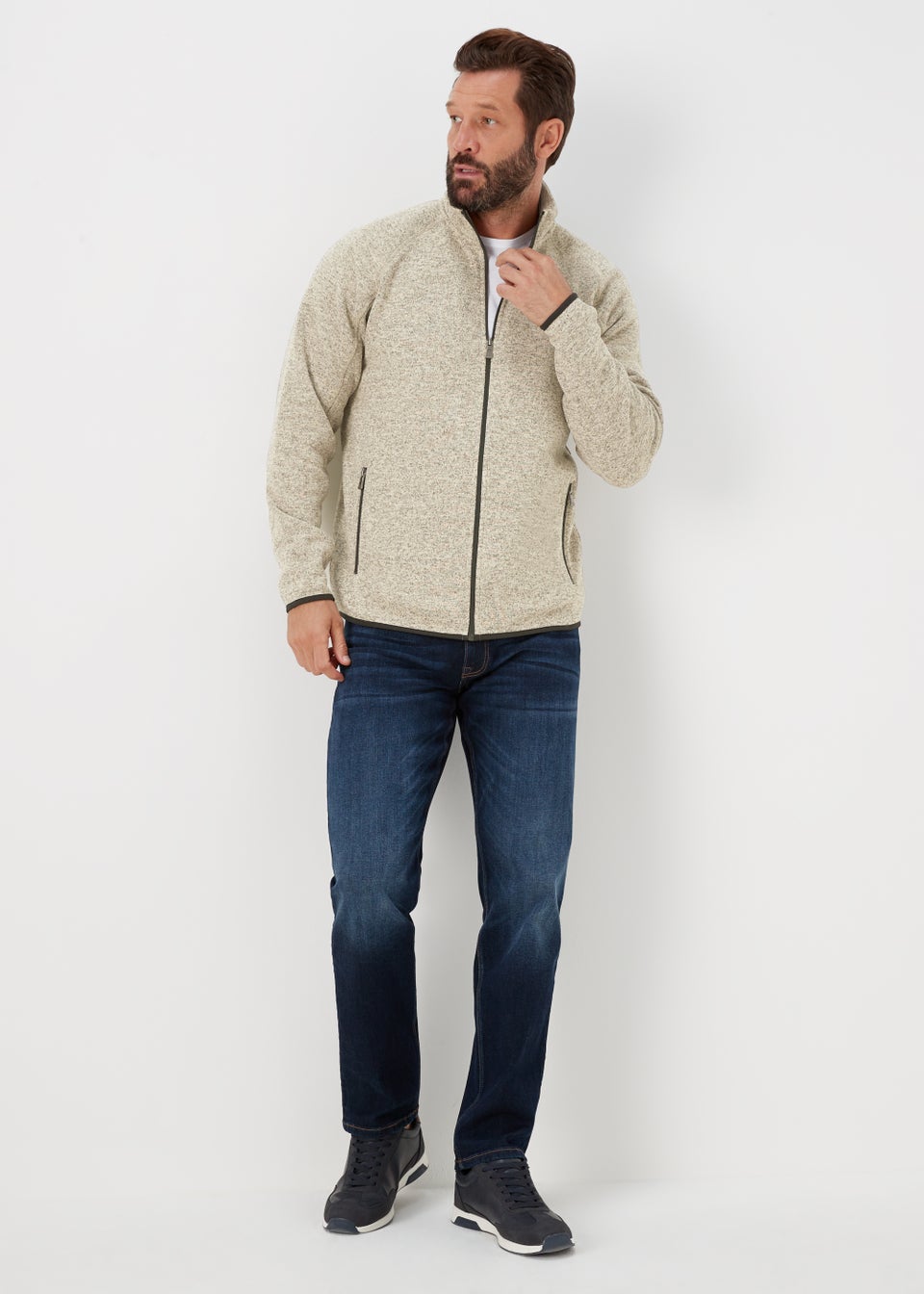 Lincoln Ecru Textured Fleece Zip Up Jacket