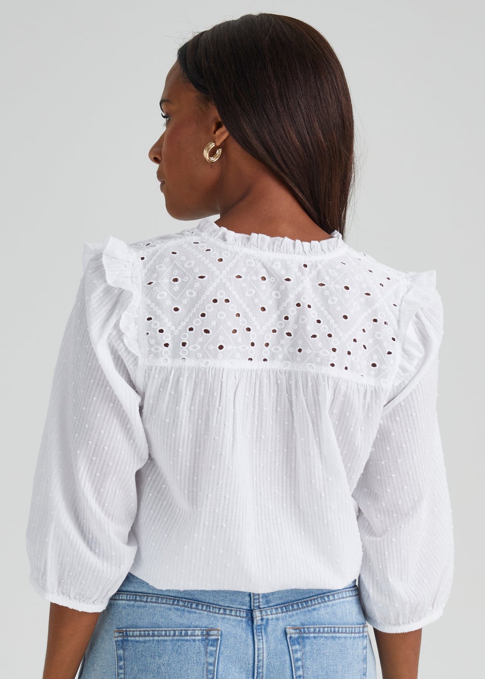 White Cotton Trim Blouse