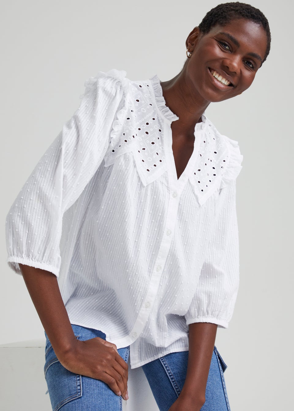 White Cotton Trim Blouse Matalan